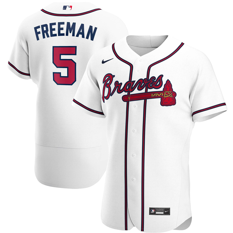 2020 MLB Men Atlanta Braves #5 Freddie Freeman Nike White Home 2020 Authentic Player Jersey 1